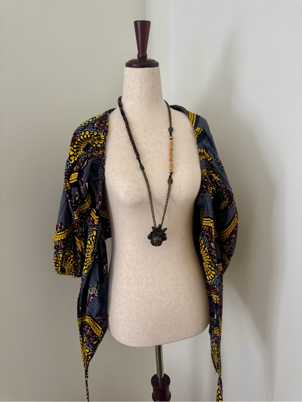 Vintage African Wax Print Wrap Top Puff Sleeve Boho Blouse - Picture 5 of 10